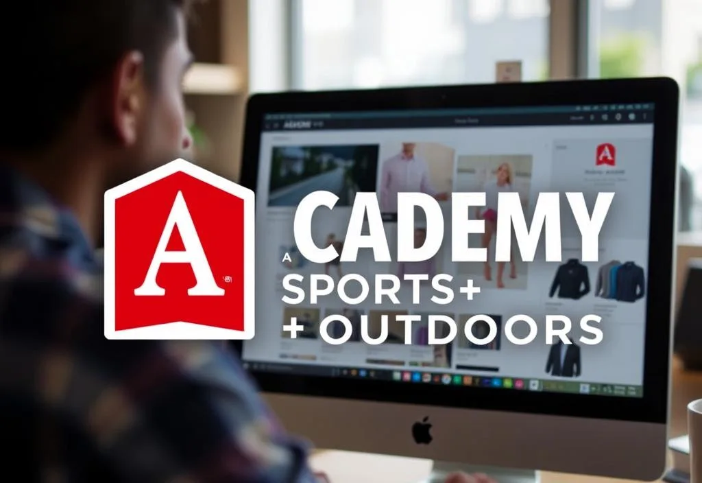 A digital image of a person shopping on a computer with an Academy Sports + Outdoors logo