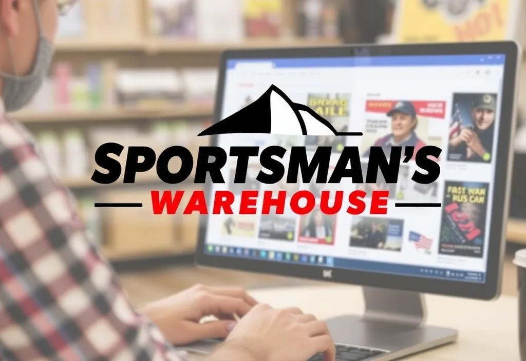 A digital image of a person shopping on a computer with a Sportsman's Warehouse logo