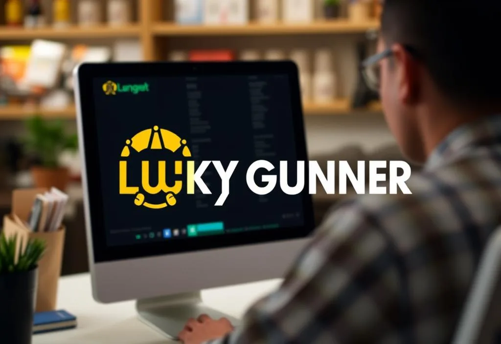 A digital image of a person shopping on a computer with a Lucky Gunner logo