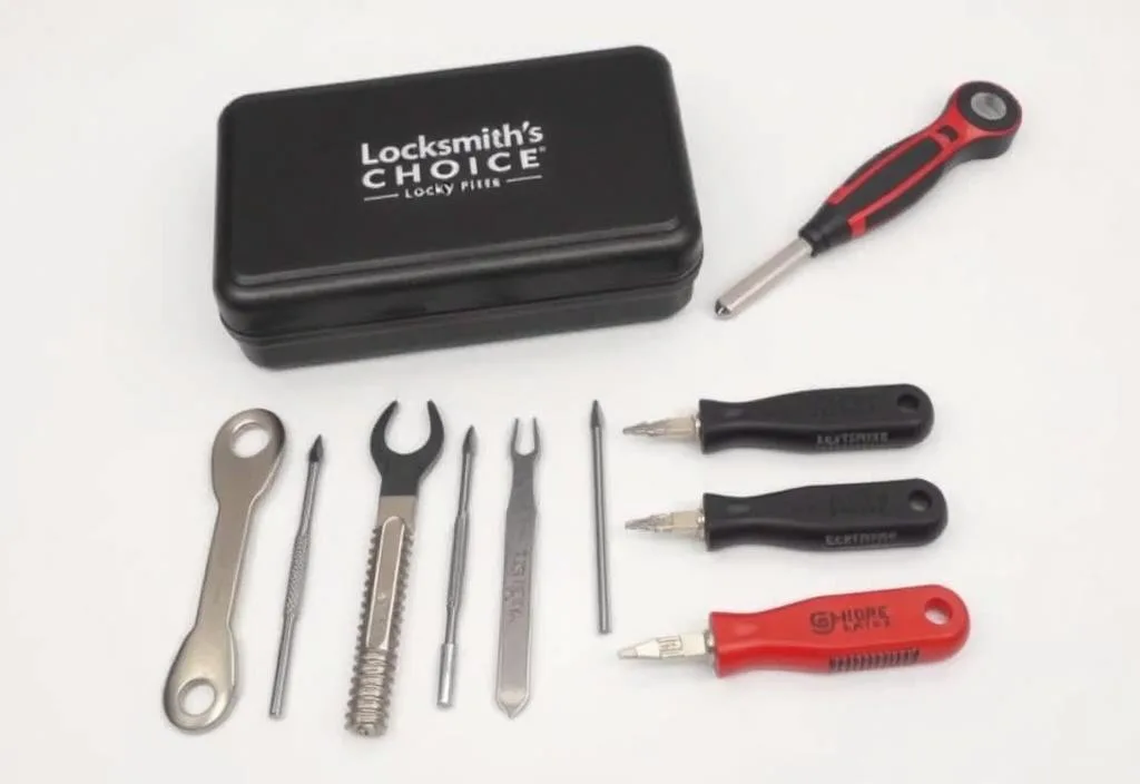 A photo of the Locksmith's Choice Lock Pick Set with its various tools