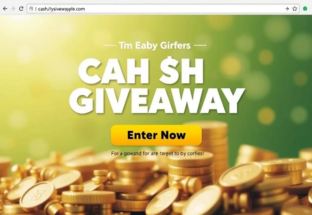 A screenshot of a cash giveaway website with a 'Enter Now' button