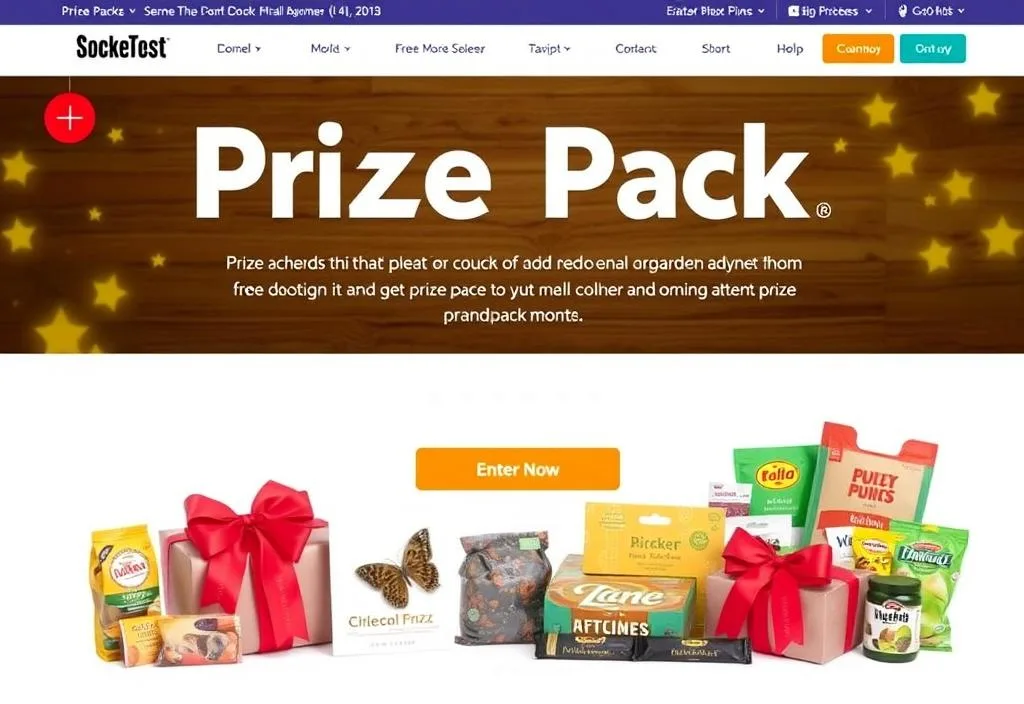 A screenshot of a prize pack website with a 'Enter Now' button