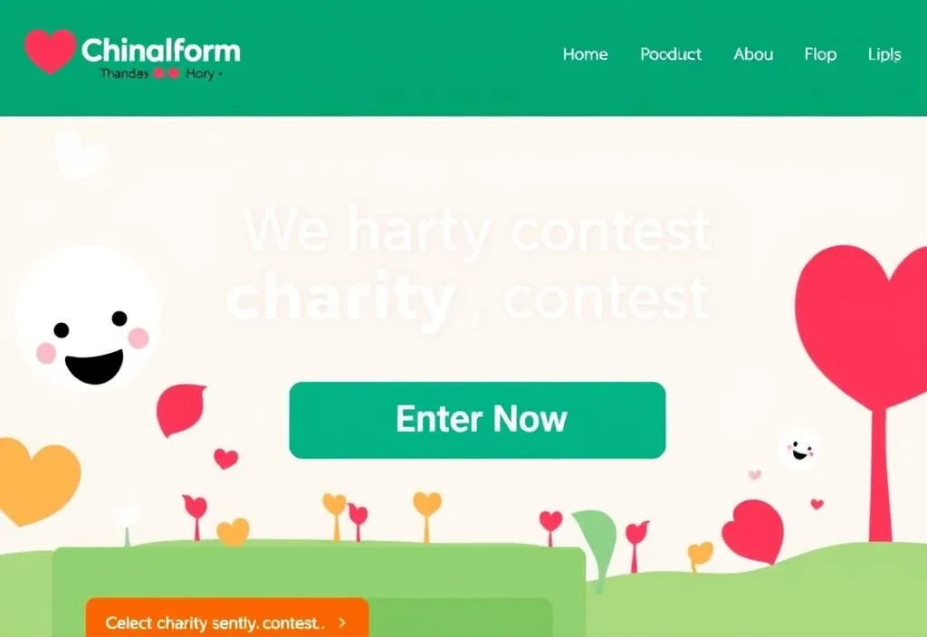 A screenshot of a charity contest website with a 'Enter Now' button