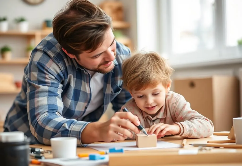 A father and child working on a project together