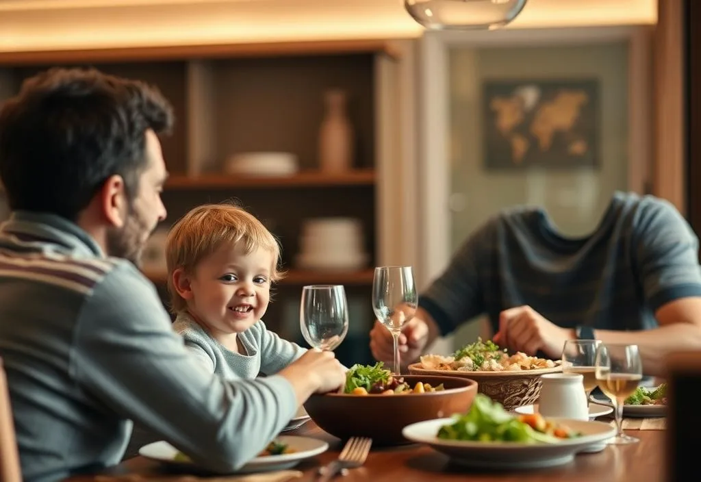 A father and child having a family dinner