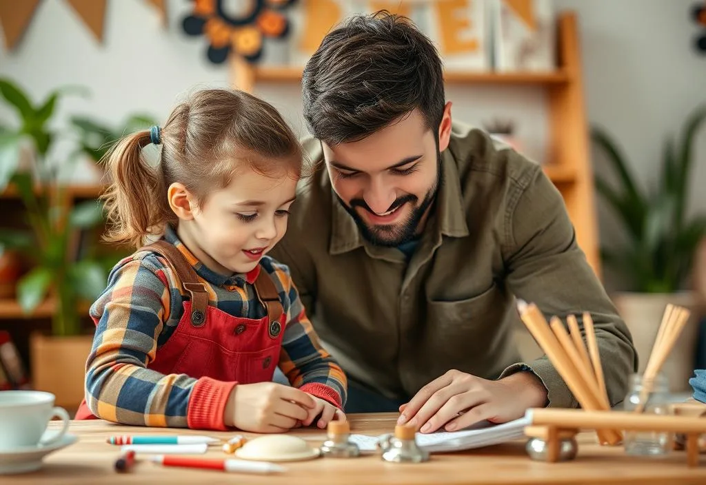 A father and child working on a project together