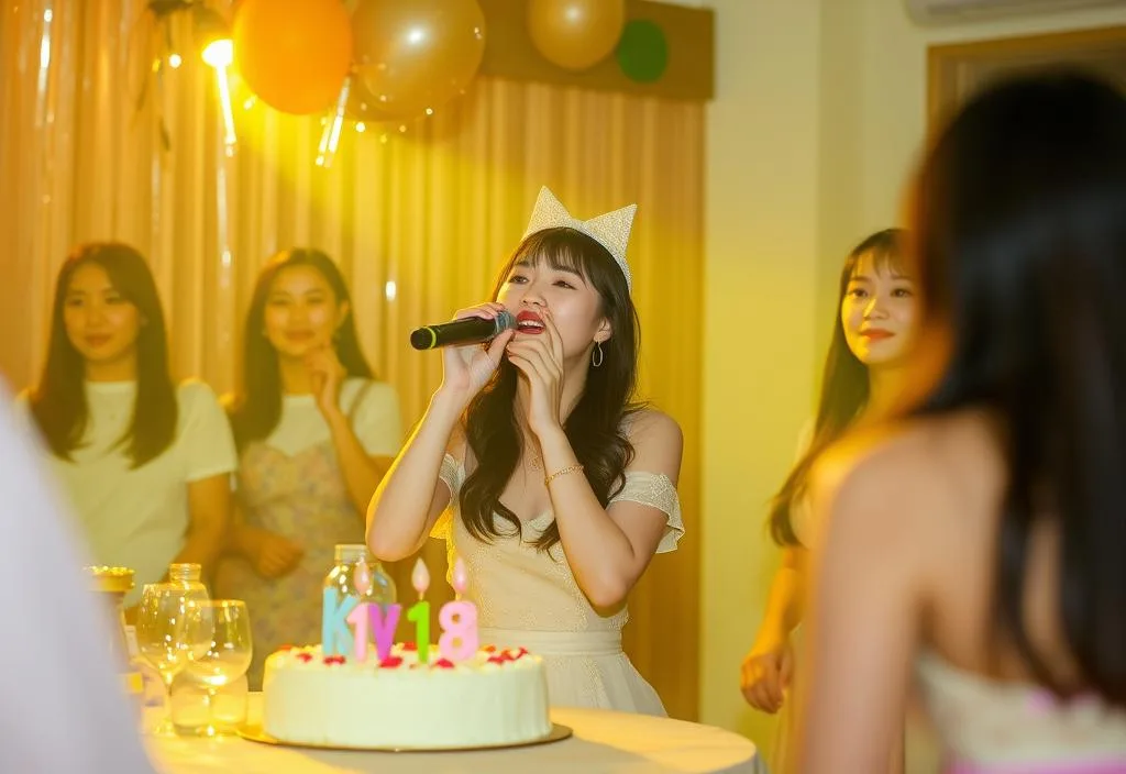 Miss A participating in a karaoke contest at her birthday party