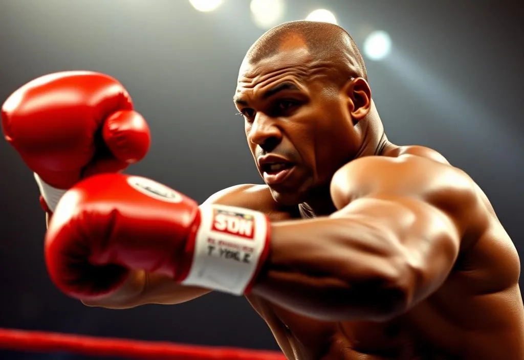 A photo of Mike Tyson in action, showcasing his formidable punching power