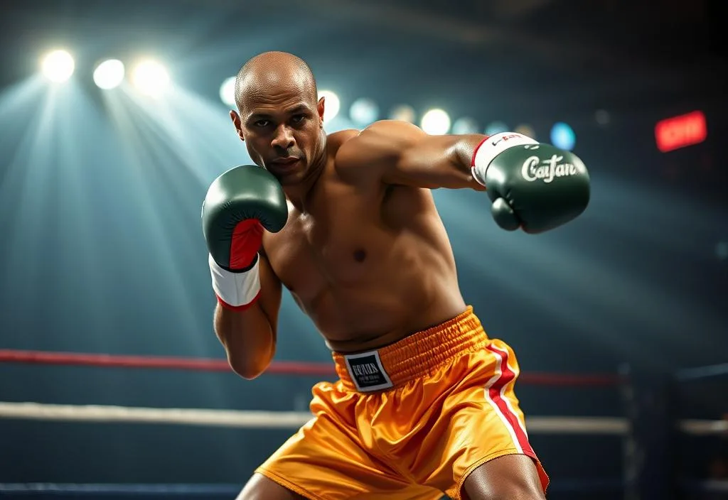 A photo of Bernard Hopkins in action, showcasing his lightning-fast footwork and hand speed