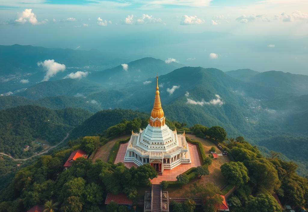 Aerial view of Doi Suthep temple in Chiang Mai, Thailand