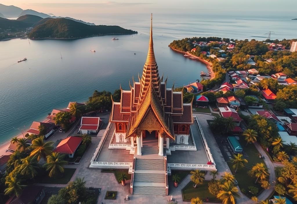 Aerial view of Wat Phra Yai temple in Koh Samui, Thailand