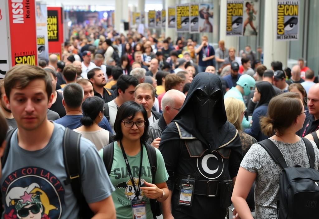 A group of people attending the Comic-Con