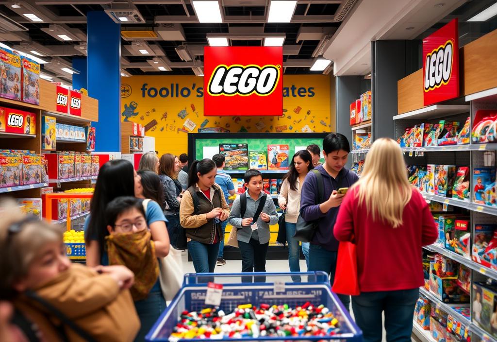 A group of people shopping at the LEGO Store