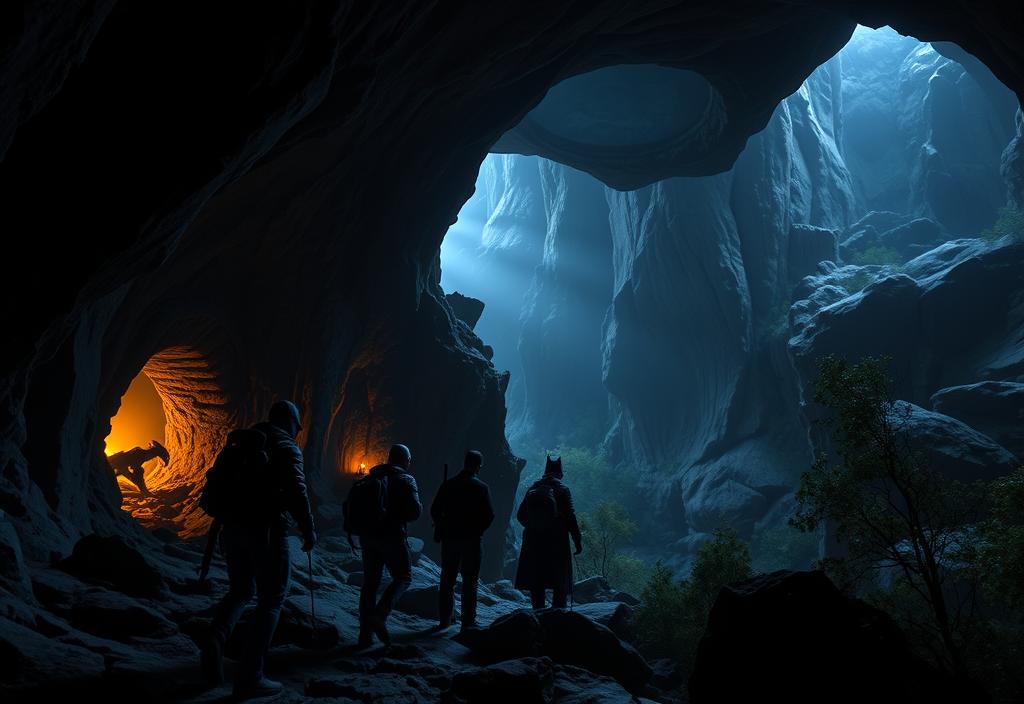 A group of people exploring the Batcave