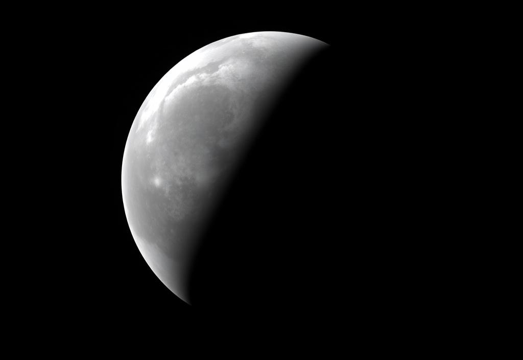 An animation of the Earth's shadow falling on the moon