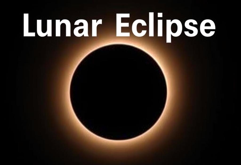 A picture of a lunar eclipse with the words 'Lunar Eclipse' written above it