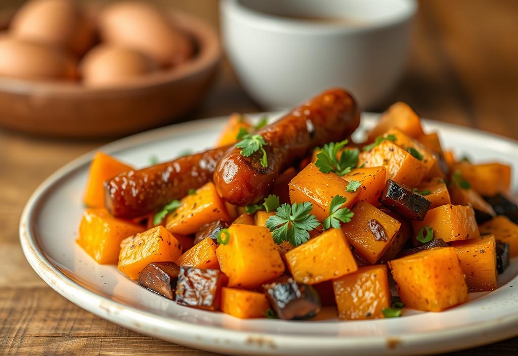 Image of a plate of chorizo and sweet potato hash