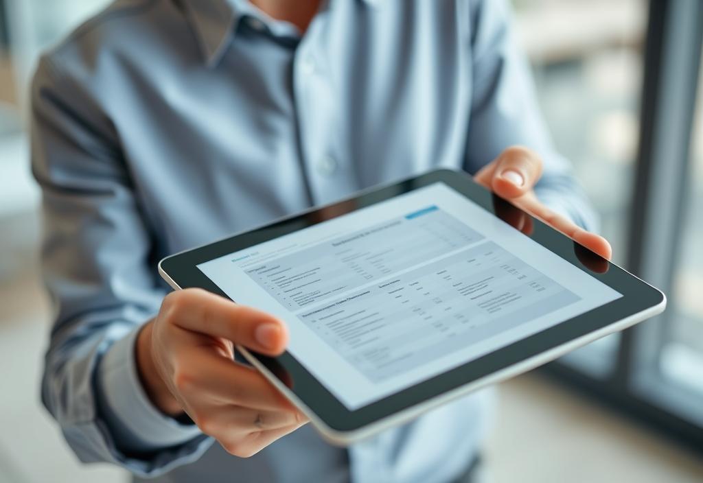 A person holding a tablet with digital documents