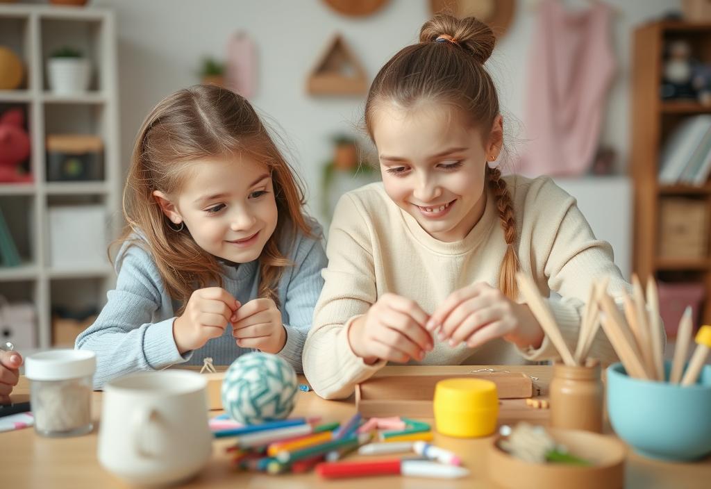 A mother and daughter working on a DIY crafts project together