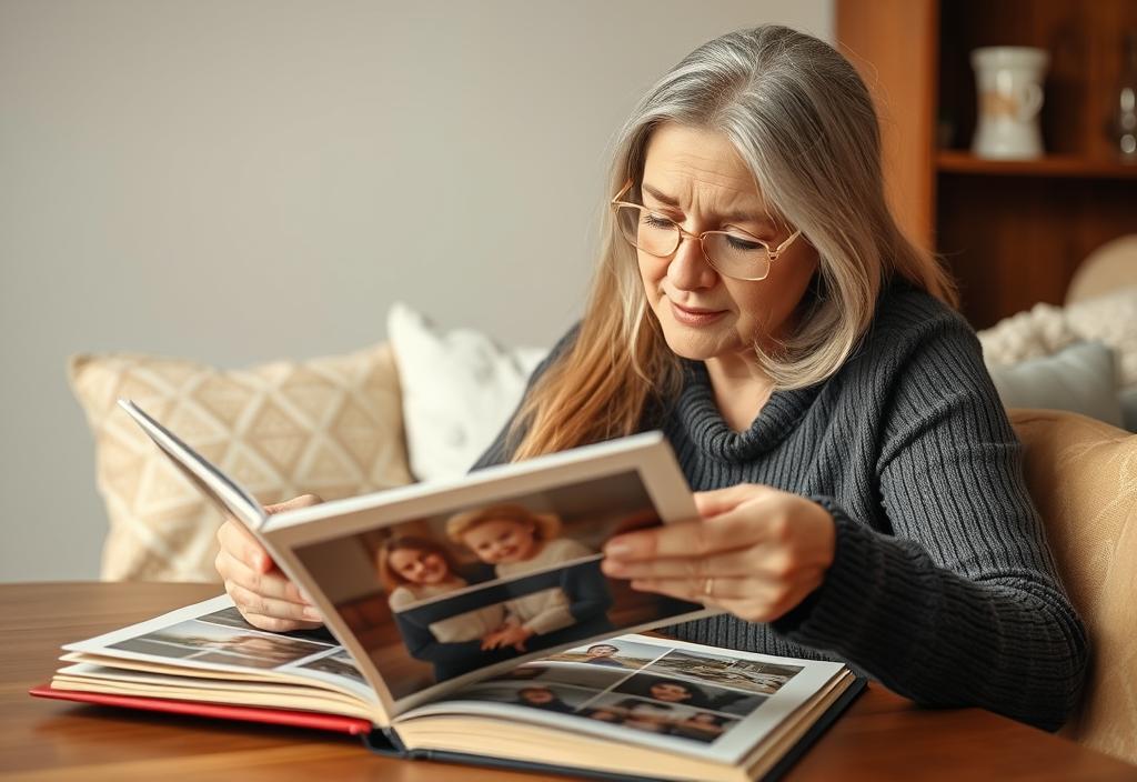 A mother and daughter looking through a memory book together