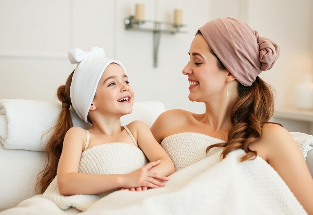 A daughter and mother enjoying a spa day together