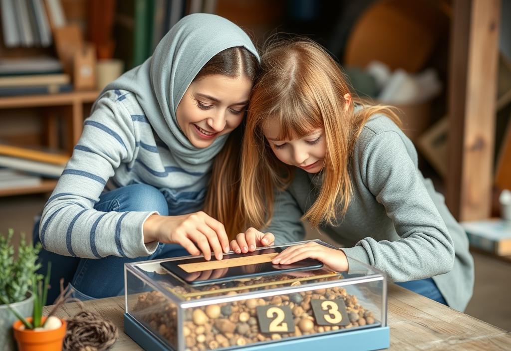 A mother and daughter creating a time capsule together