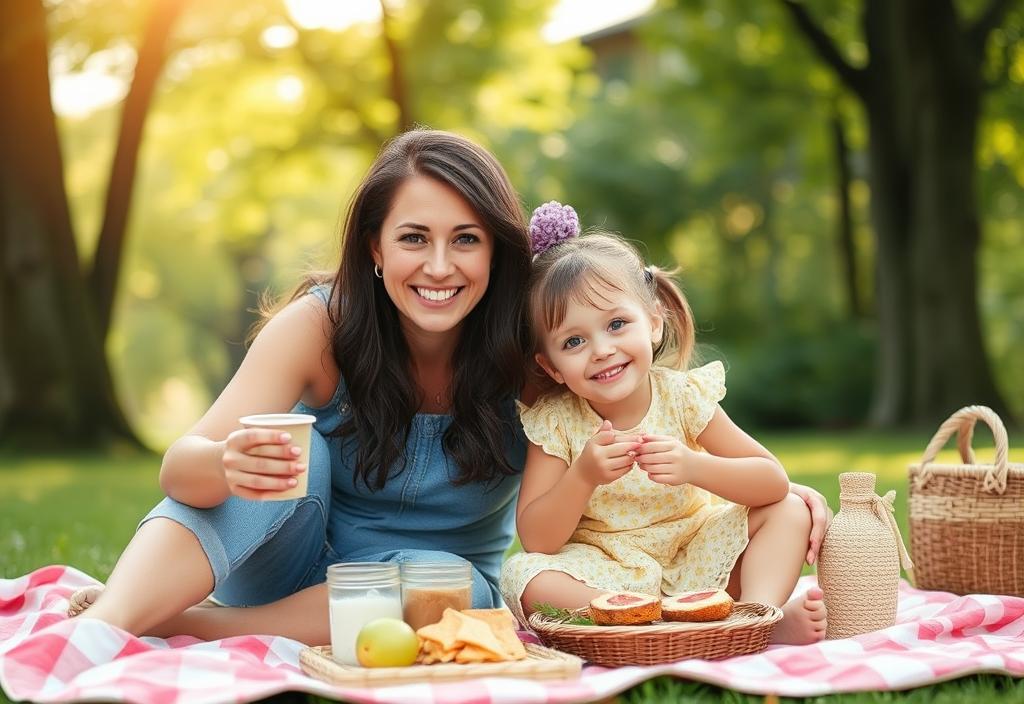 A daughter and mother enjoying a picnic together