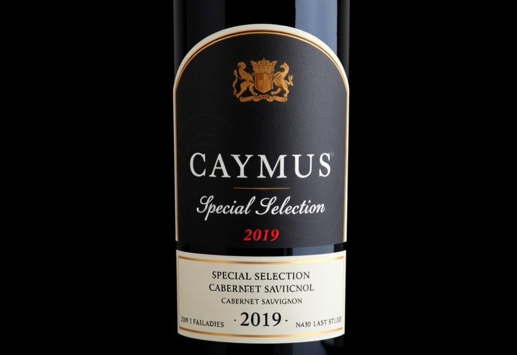 A bottle of Caymus Special Selection Cabernet Sauvignon 2019 with a black background