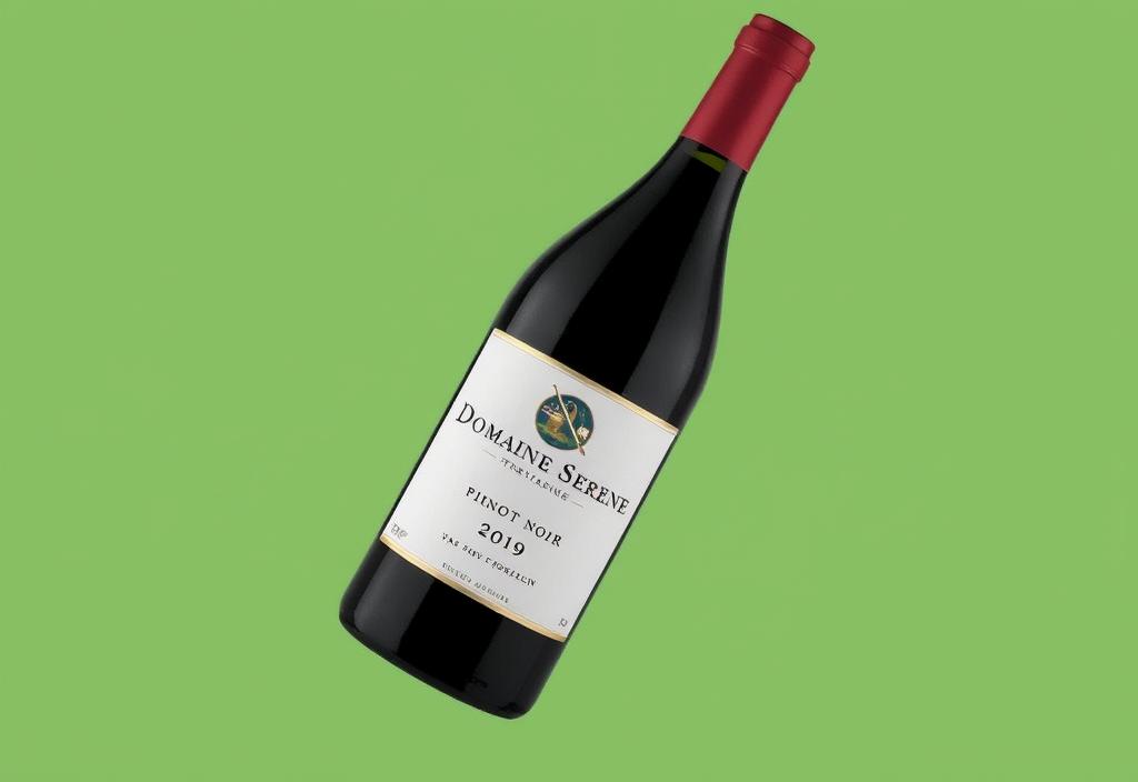 A bottle of Domaine Serene Yamhill Pinot Noir 2019 with a green background