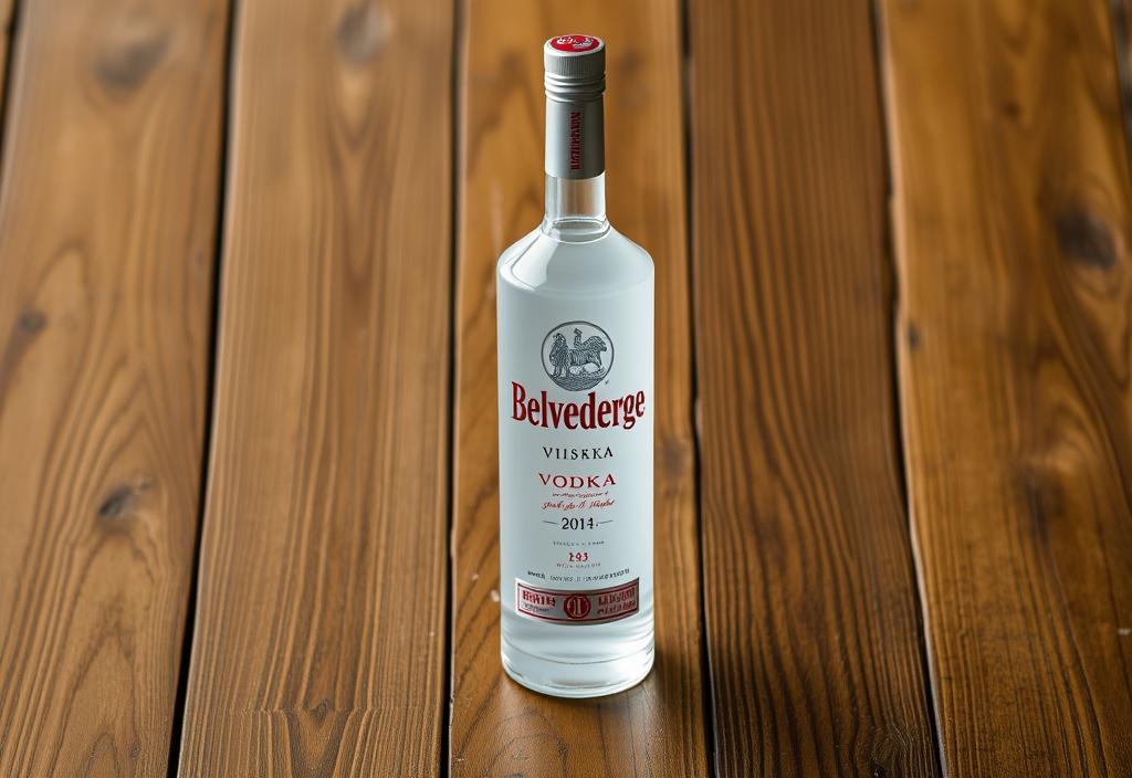 Belvedere Vodka bottle on a wooden table