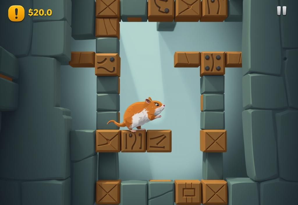 A screenshot of a hamster navigating through a puzzle level