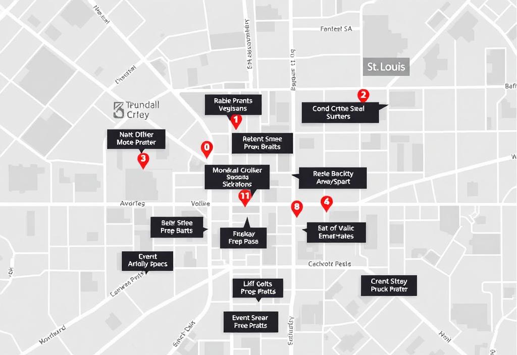 A map showing the location of various event spaces in St. Louis