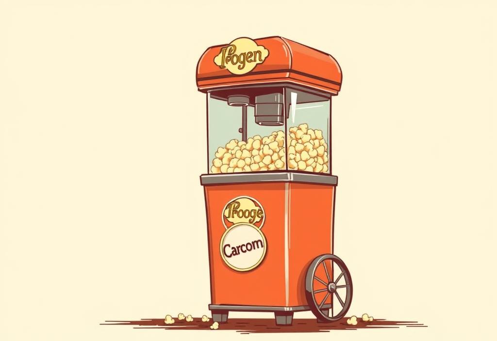 A vintage-style illustration of a popcorn machine with a Google doodle twist