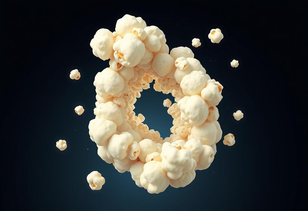 A scientific illustration of a popcorn kernel expanding with a Google doodle twist