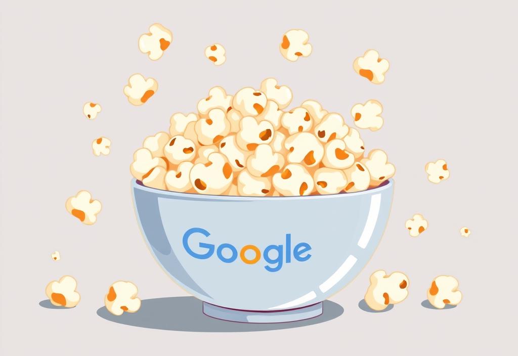 A healthy illustration of a bowl of air-popped popcorn with a Google doodle twist