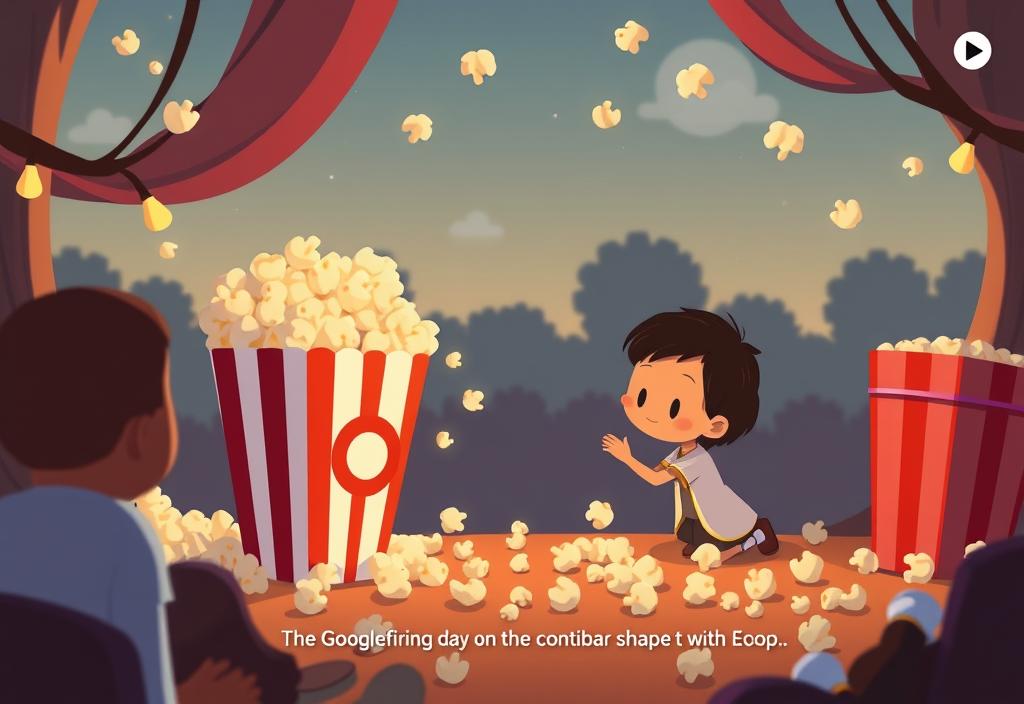 A screenshot of the Google doodle storybook featuring a popcorn-themed story