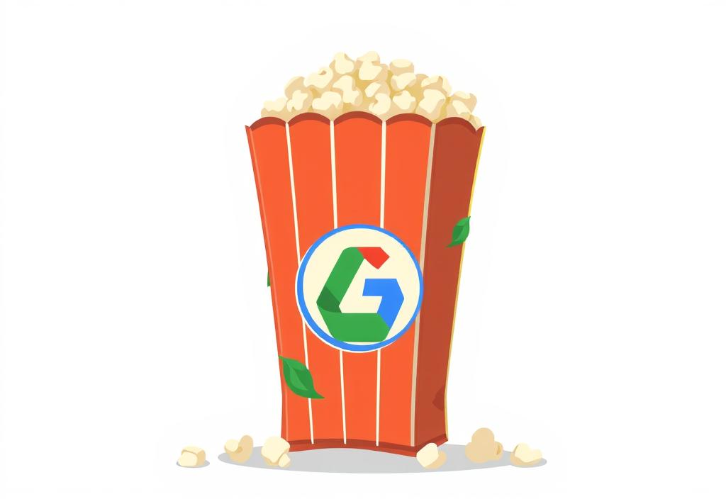 An eco-friendly illustration of a popcorn bag made from recycled materials with a Google doodle twist