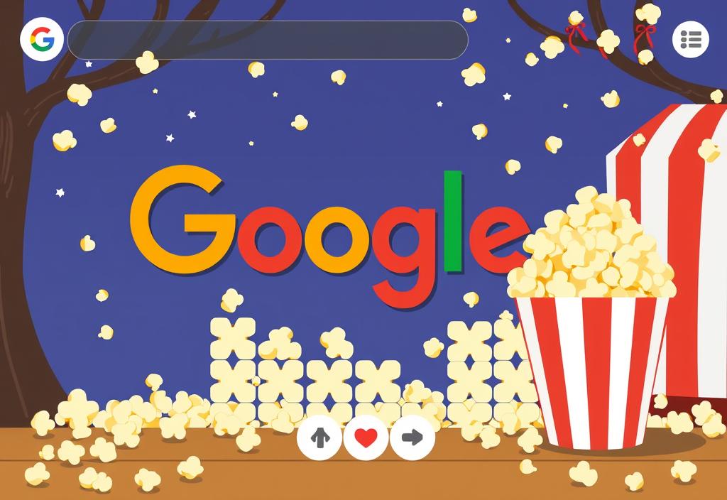 A screenshot of the Google doodle puzzle game featuring a popcorn-themed level