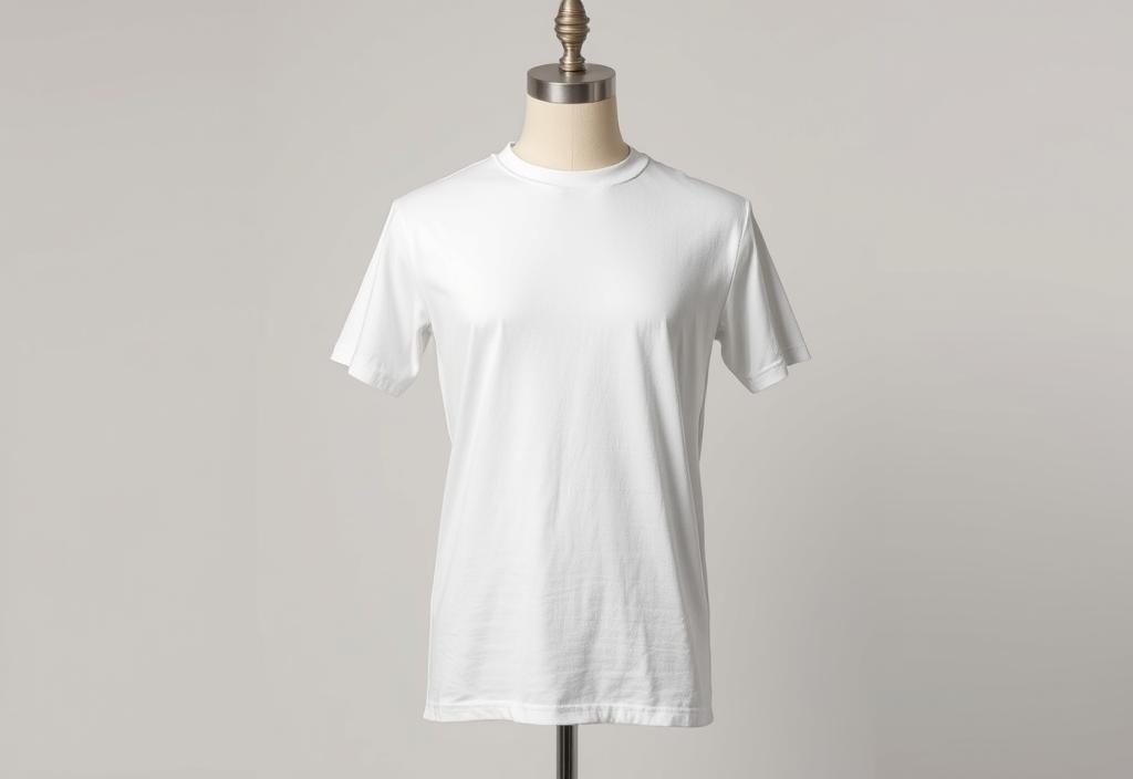 A white t-shirt on a mannequin with a simple background