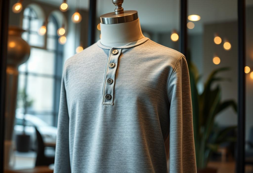 A Henley shirt on a mannequin with a sophisticated background