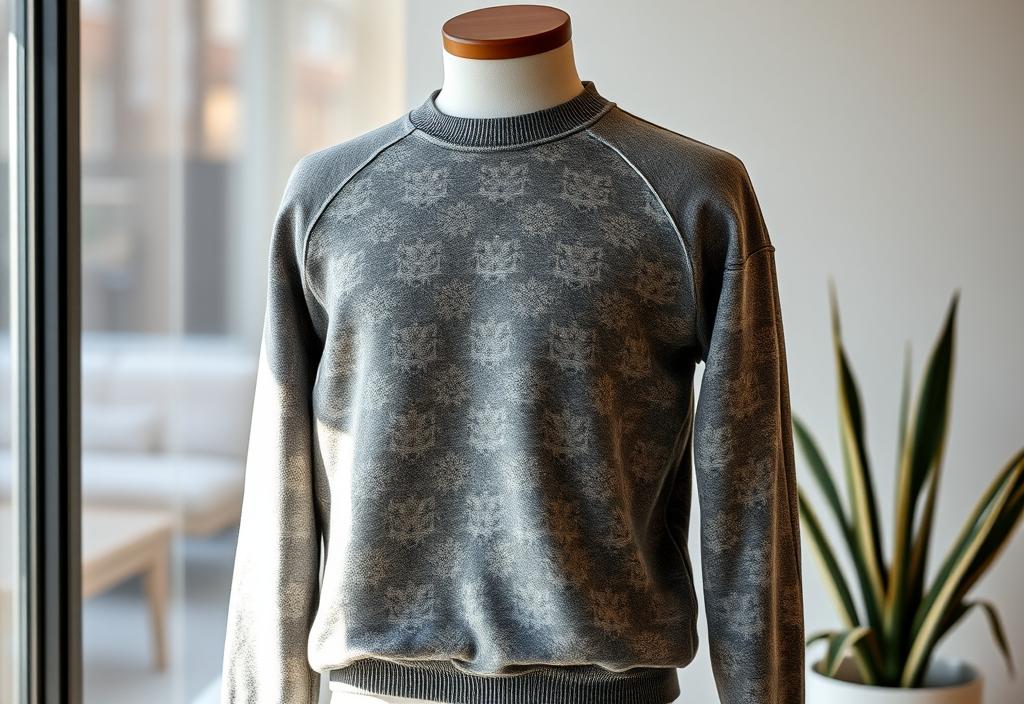 A sweatshirt on a mannequin with a relaxed background