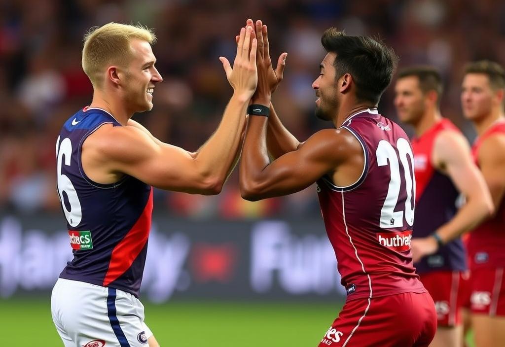 AFL Players High Fiving Each Other