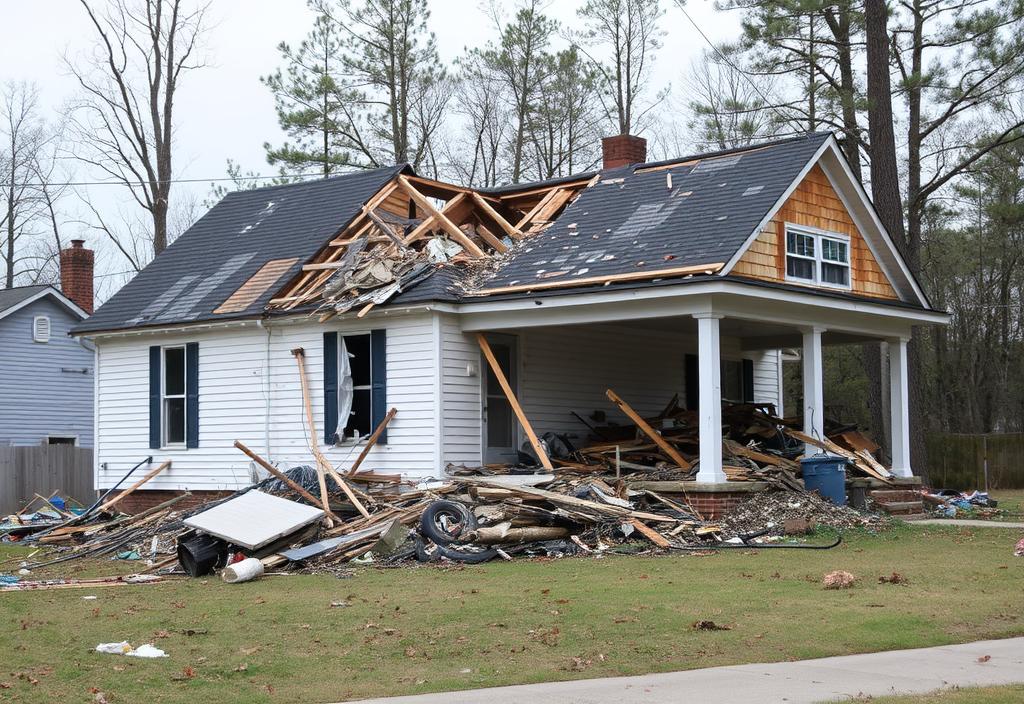 A photo of a destroyed home in Rocky Mount, NC