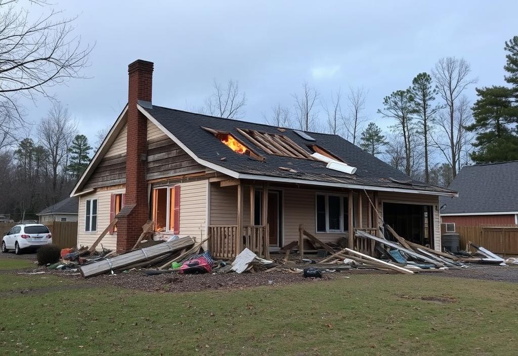 A photo of a destroyed home in Rocky Mount, NC