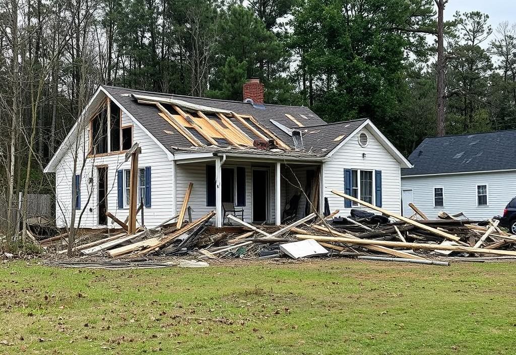 A photo of a destroyed home in Rocky Mount, NC