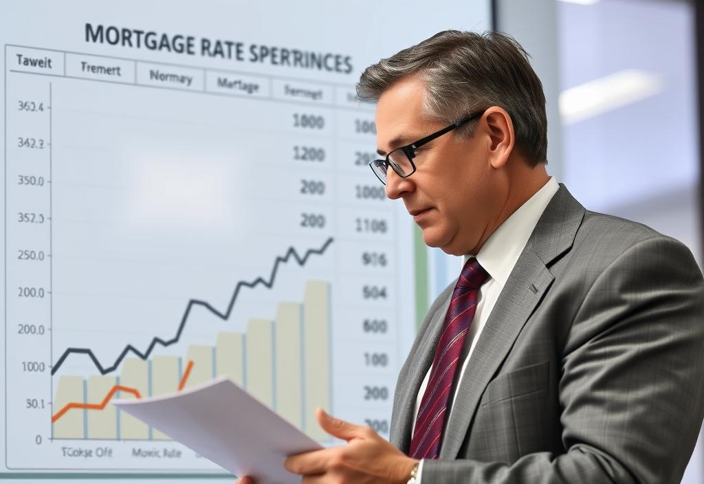 A government official looking at a mortgage rate chart