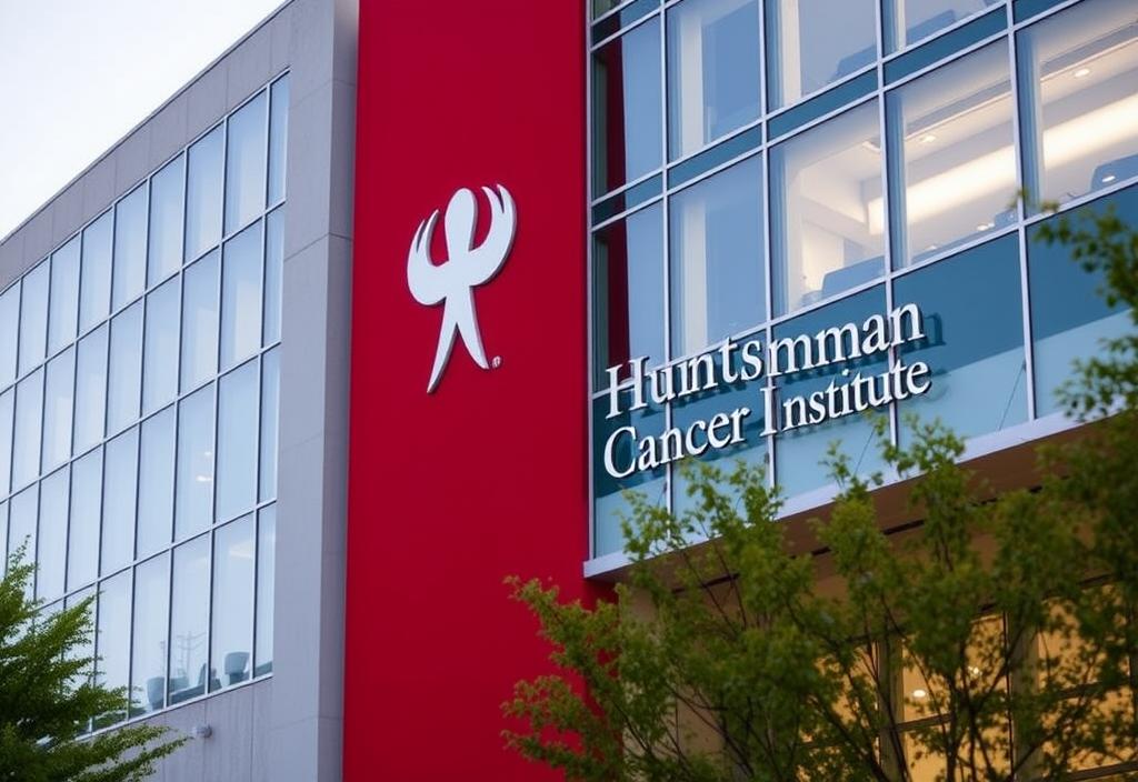 Huntsman Cancer Institute building with a bold logo