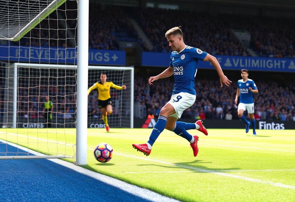 A screenshot of the Leicester City striker scoring a goal