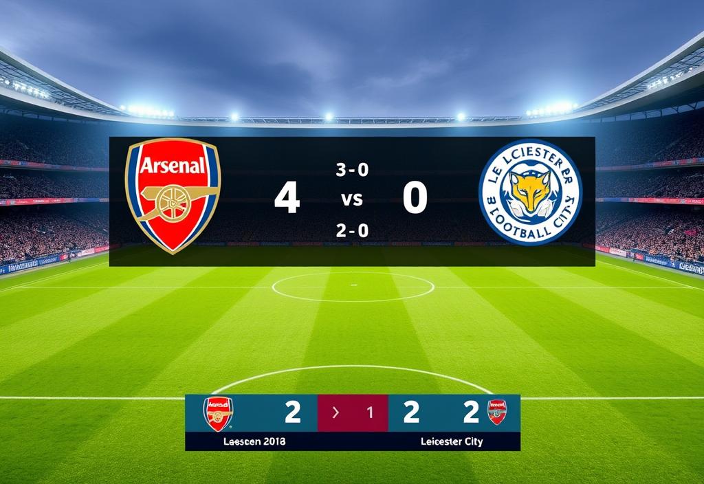 A screenshot of the Arsenal vs Leicester City match score, with Arsenal leading 2-0