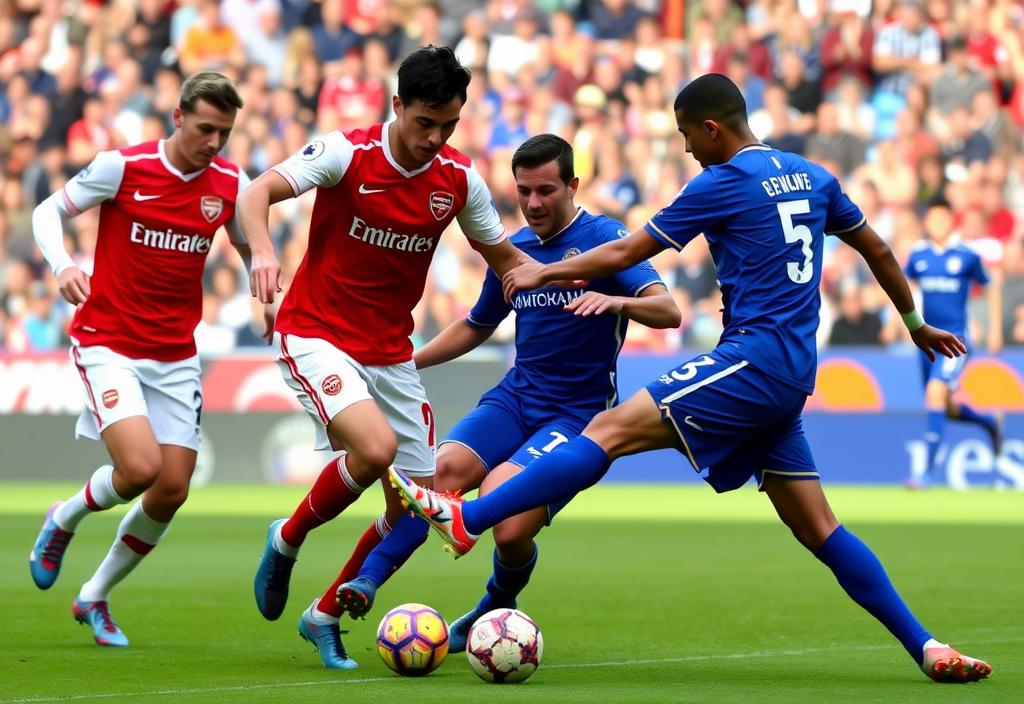 A screenshot of the Arsenal vs Leicester City match, with players showcasing their skills